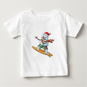 Snowman Surfer Christmas 2026 Funny Holiday Sports Baby T-Shirt