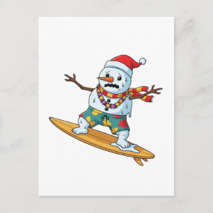 Snowman Surfer Christmas 2026 Funny Holiday Sports Postcard