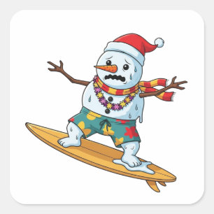 Snowman Surfer Christmas 2026 Funny Holiday Sports Square Sticker