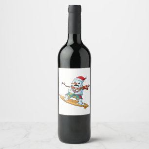 Snowman Surfer Christmas 2026 Funny Holiday Sports Wine Label
