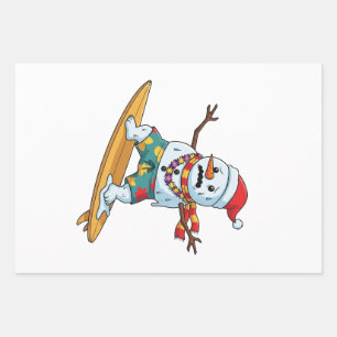 Snowman Surfer Christmas 2026 Funny Holiday Sports Wrapping Paper Sheet