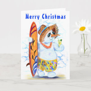 Snowman Surfer Funny Christmas Card