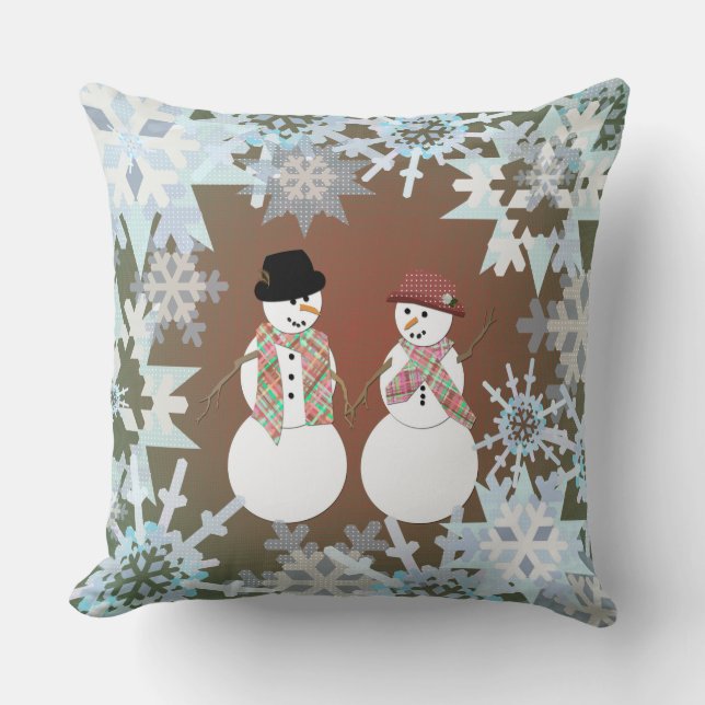 Snowman Sweethearts Cushion (Front)