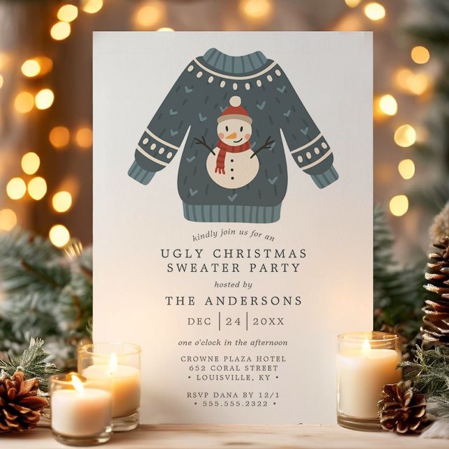 Snowman Tacky Ugly Christmas Sweater Party Invitation (Creator Uploaded)