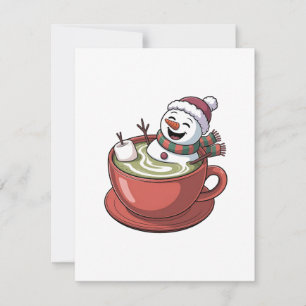 Snowman Taking Bathub on a Matcha Drink Christmas Invitation