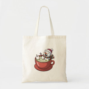 Snowman Taking Bathub on a Matcha Drink Christmas Tote Bag