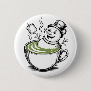 Snowman Taking Bathub On Macha Christmas 6 Cm Round Badge