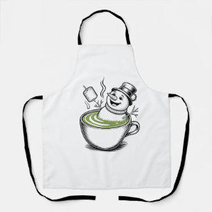 Snowman Taking Bathub On Macha Christmas Apron