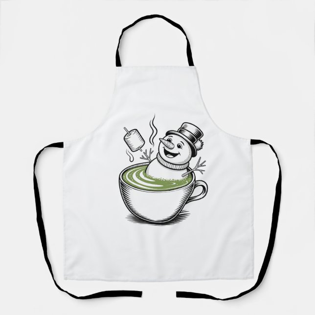 Snowman Taking Bathub On Macha Christmas  Apron (Front)