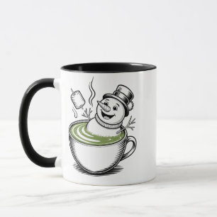 Snowman Taking Bathub On Macha Christmas Mug