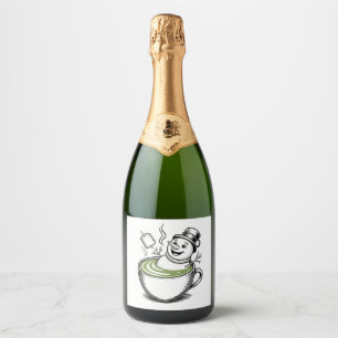 Snowman Taking Bathub On Macha Christmas  Sparkling Wine Label