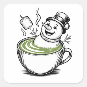 Snowman Taking Bathub On Macha Christmas Square Sticker