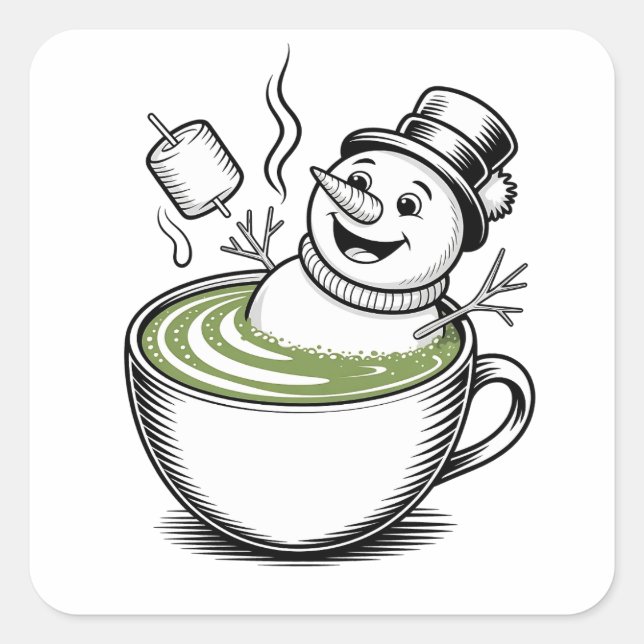 Snowman Taking Bathub On Macha Christmas  Square Sticker (Front)