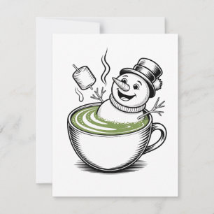 Snowman Taking Bathub On Macha Christmas Thank You Card