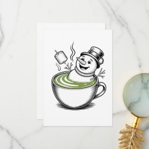 Snowman Taking Bathub On Macha Christmas Thank You Card
