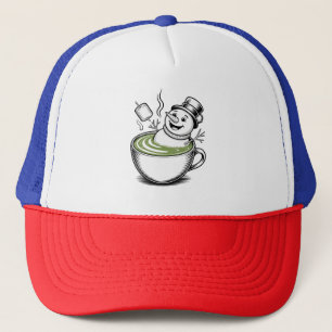 Snowman Taking Bathub On Macha Christmas  Trucker Hat