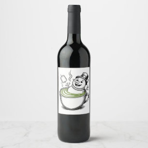Snowman Taking Bathub On Macha Christmas Wine Label