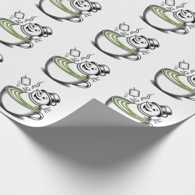 Snowman Taking Bathub On Macha Christmas  Wrapping Paper (Corner)