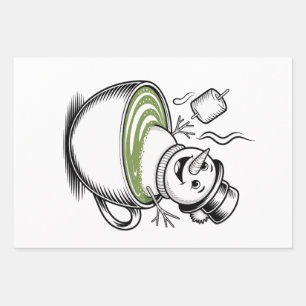 Snowman Taking Bathub On Macha Christmas  Wrapping Paper Sheet