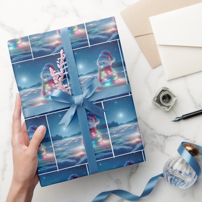 Snowman Tangled In Glowing Christmas Lights Wrapping Paper (Gifting)