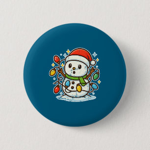Snowman Tangled In Holiday Lights Premium Tri-blen 6 Cm Round Badge