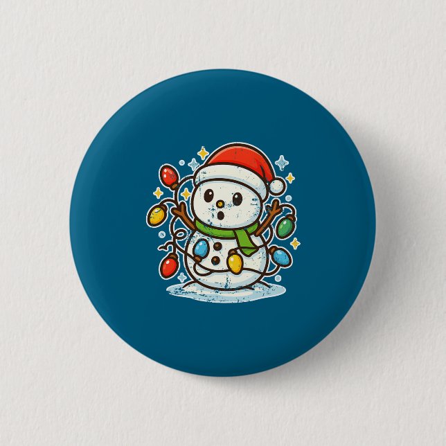 Snowman Tangled In Holiday Lights Premium Tri-blen 6 Cm Round Badge (Front)