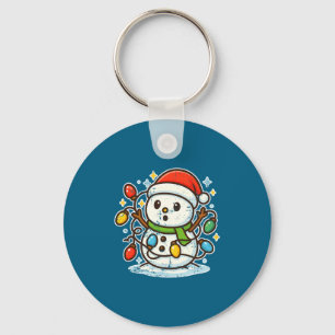 Snowman Tangled In Holiday Lights Premium Tri-blen Key Ring