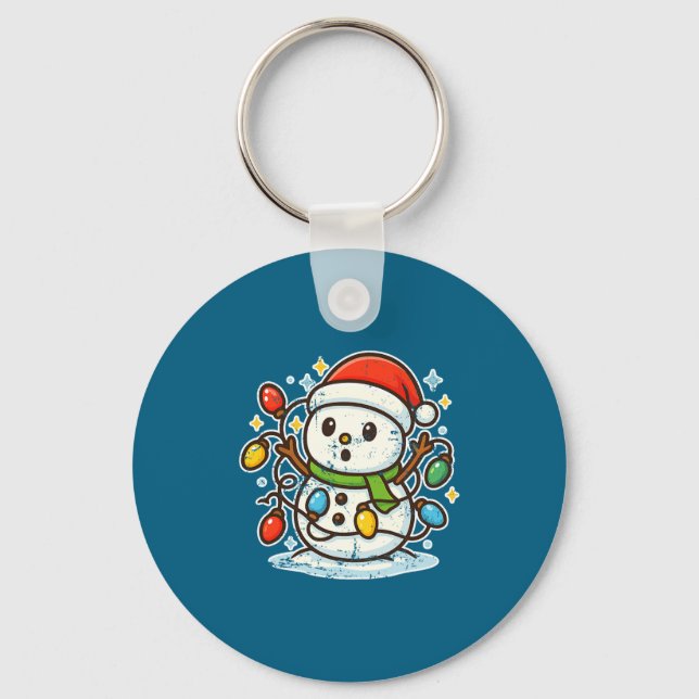 Snowman Tangled In Holiday Lights Premium Tri-blen Key Ring (Front)