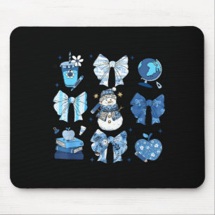 Snowman Teacher Winter Bows Clroom Cute Blue Aesth Mouse Pad