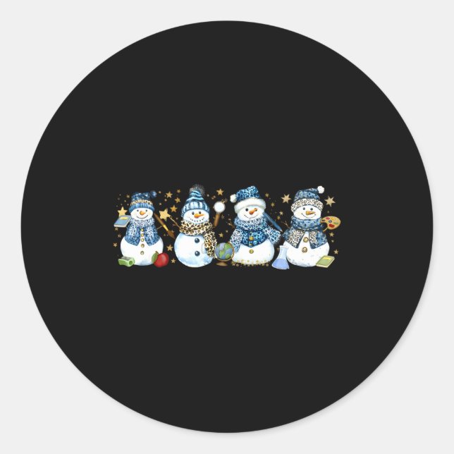 Snowman Teacher Winter Leopard Clroom Cute Blue St Classic Round Sticker (Front)