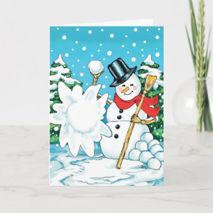 Snowman Throwing a Snowball Winter Fun Splat! Holiday Card