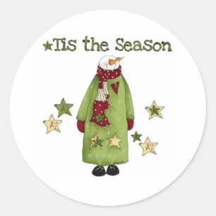 Snowman Tis the Season Prim Country Classic Round Sticker