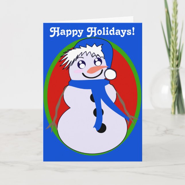 Snowman Toon Blue Holiday! Card (Front)