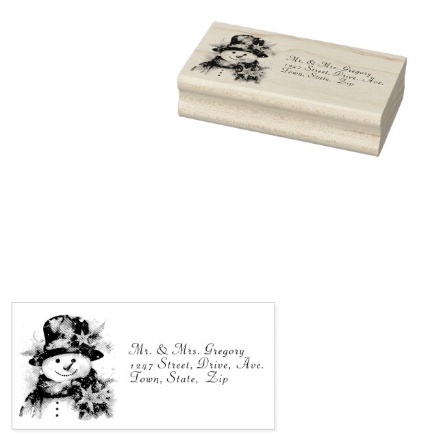Snowman Top Hat Christmas Snowflakes Rubber Stamp (Stamped)
