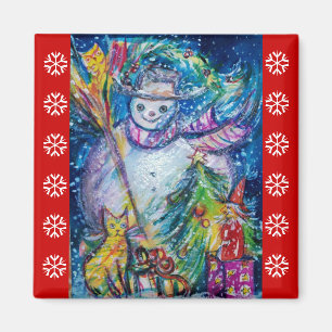 SNOWMAN,TOYS,CHRISTMAS TREE Red White Snowflakesl Magnet