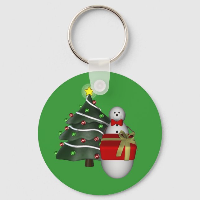 Snowman Tree Gift Christmas Holiday Keychain (Front)