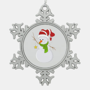 Snowman tree ornament. snowflake pewter christmas ornament
