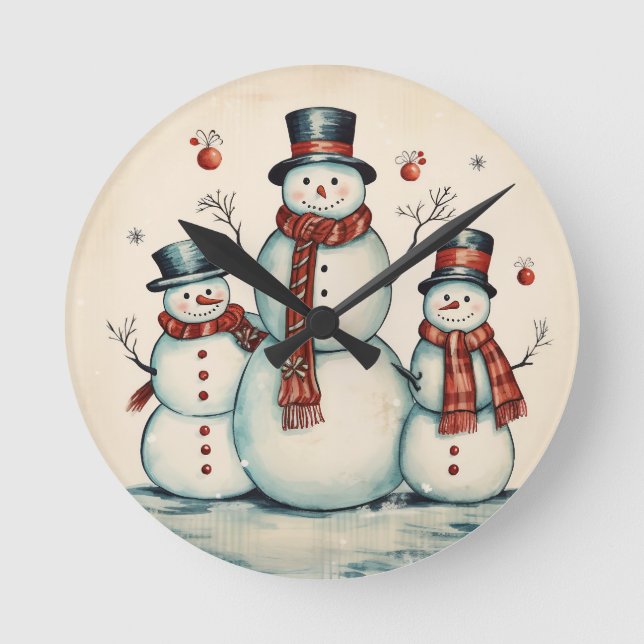 Snowman Trio Round Clock (Front)