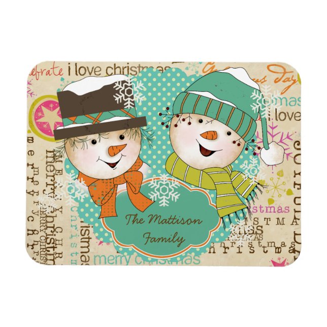 Snowman Typography Personalised Flexi Magnet (Horizontal)