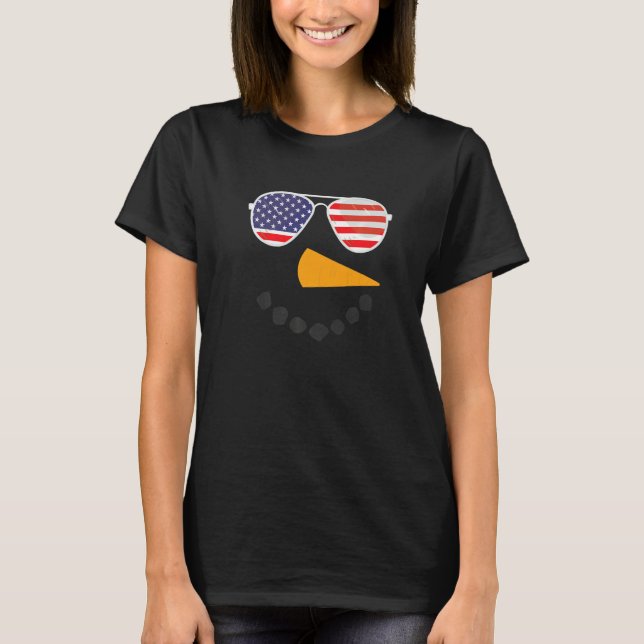 Snowman USA Flag Snowman Face US Glasses Premium T-Shirt (Front)
