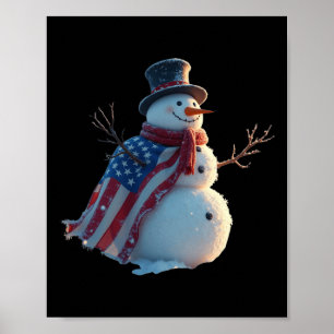 Snowman Usa Patriot Celebration Funny Snowman Poster