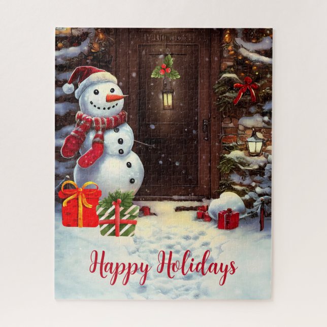 Snowman Vintage Christmas Greeting Jigsaw Puzzle (Vertical)