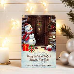 Snowman Vintage Christmas Scene Card