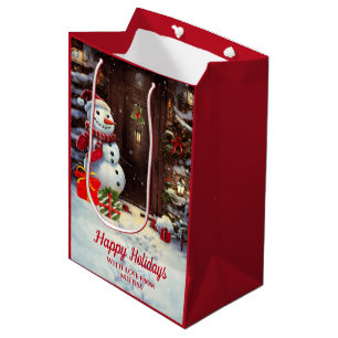 Snowman Vintage Christmas Scene Medium Gift Bag