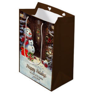 Snowman Vintage Christmas Scene Medium Gift Bag