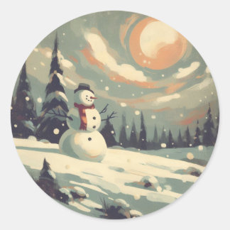 Snowman Vintage Painting Classic Round Sticker