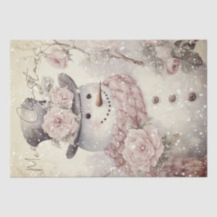 Snowman Vintage Pastel Pink Winter Christmas Tissue Paper