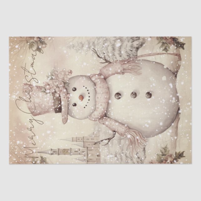Snowman Vintage Pastel Pink Winter Christmas Tissue Paper (Front)