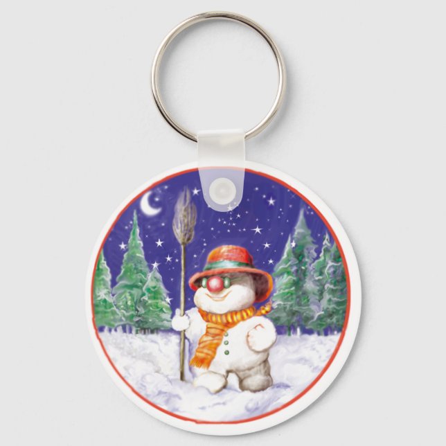 *Snowman walking in the night* Key Ring (Front)