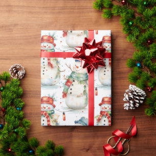 Snowman Watercolor Christmas Wrapping Paper